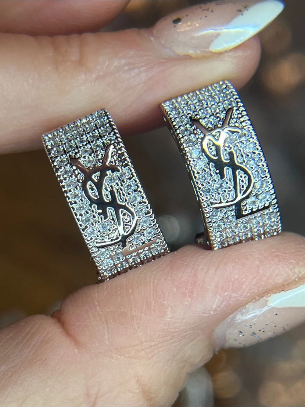 Silver Crystal Rectangular Clip-On Earrings - Sparkling Silver Tone